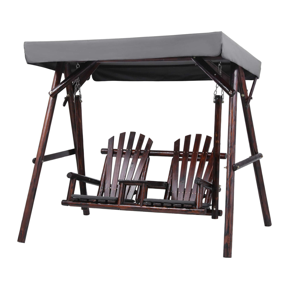 Gardeon Outdoor Wooden Swing Chair with Canopy Middle Table Charcoal Awezingly