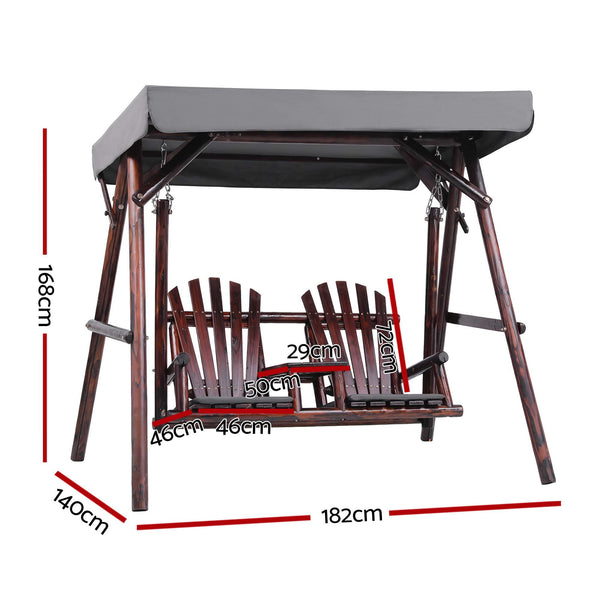 Gardeon Outdoor Wooden Swing Chair with Canopy Middle Table Charcoal Awezingly