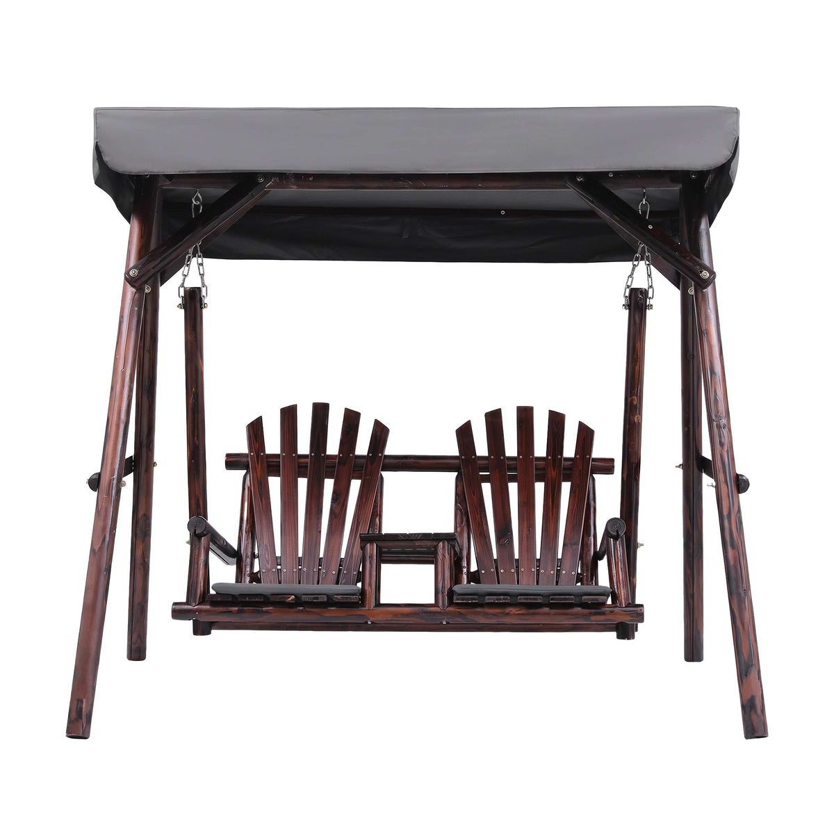 Gardeon Outdoor Wooden Swing Chair with Canopy Middle Table Charcoal Awezingly