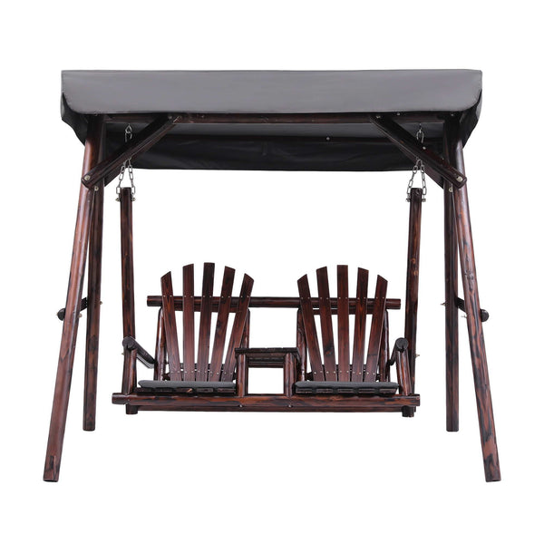 Gardeon Outdoor Wooden Swing Chair with Canopy Middle Table Charcoal Awezingly