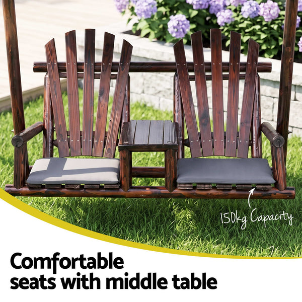 Gardeon Outdoor Wooden Swing Chair with Canopy Middle Table Charcoal Awezingly