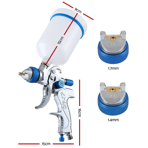 Giantz Spray Gun Paint Gun HVLP Gravity Feed 1.4mm 1.7mm 2.0mm Nozzles Included Giantz