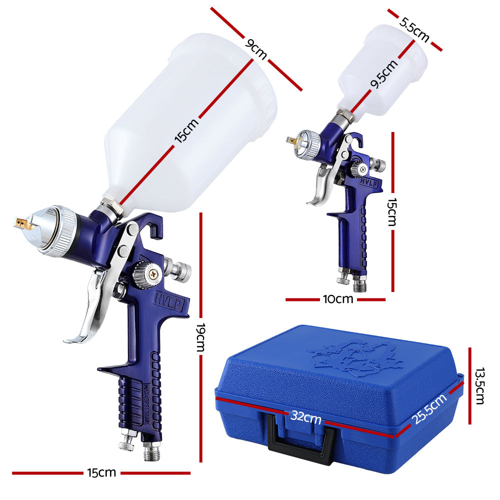 Giantz 2PC HVLP Spray Gun Paint Gun Gravity Feed 0.8mm 1.4,mm Nozzles Included Giantz