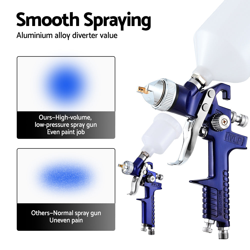 Giantz 2PC HVLP Spray Gun Paint Gun Gravity Feed 0.8mm 1.4,mm Nozzles Included Giantz