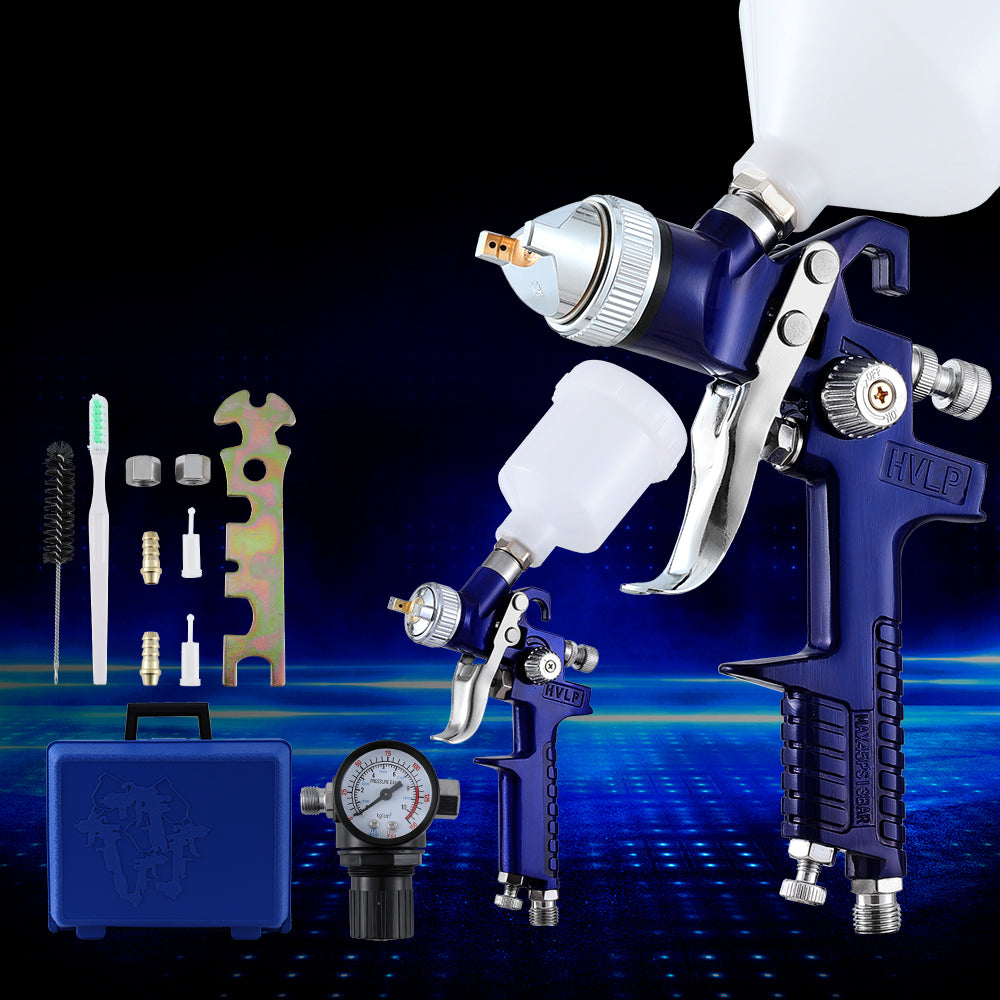 Giantz 2PC HVLP Spray Gun Paint Gun Gravity Feed 0.8mm 1.4,mm Nozzles Included Giantz