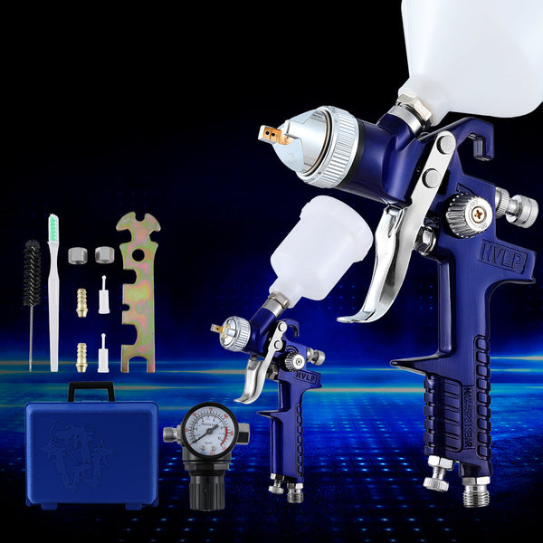 Giantz 2PC HVLP Spray Gun Paint Gun Gravity Feed 0.8mm 1.4,mm Nozzles Included Giantz