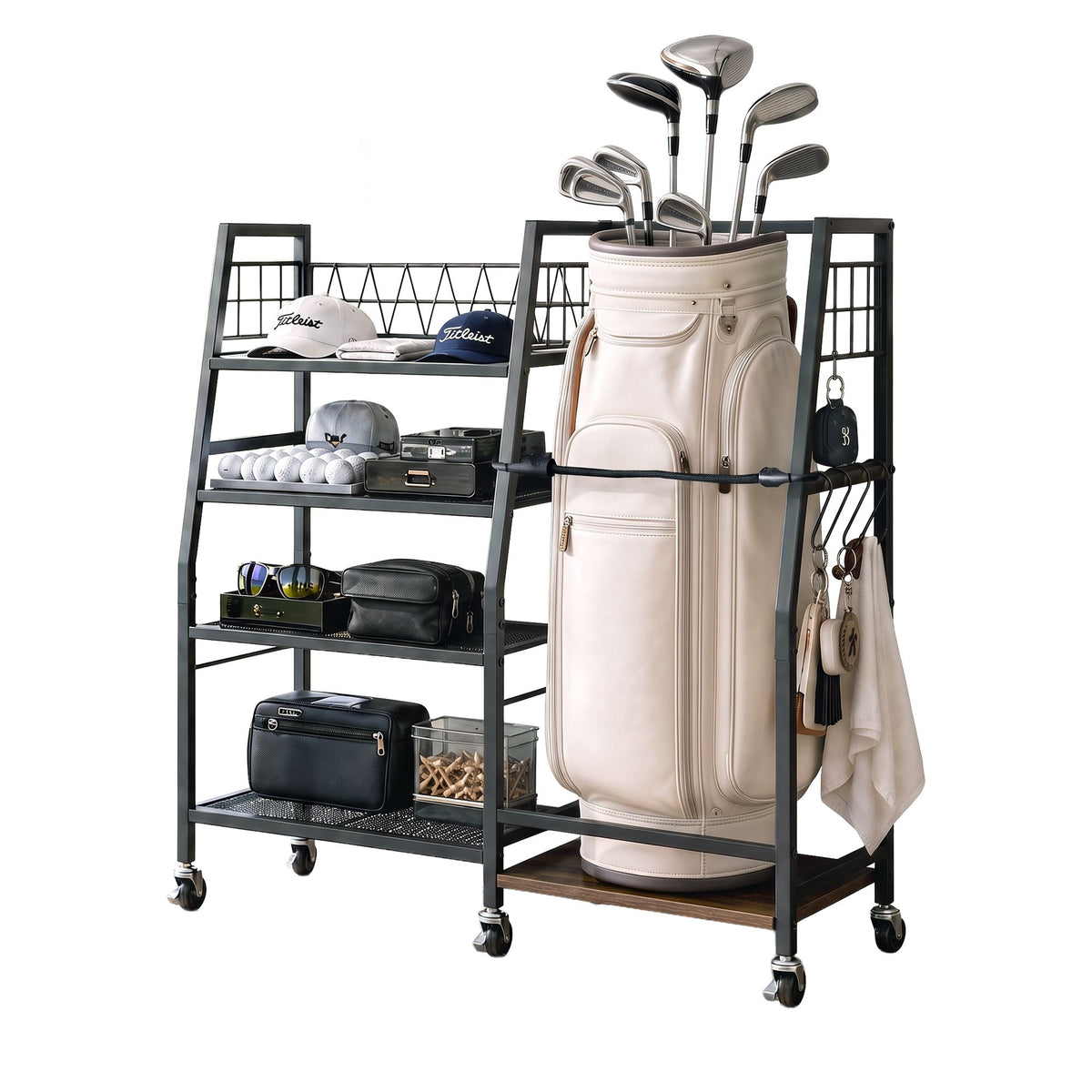 Everfit Golf Bag Storage Rack Golf Organizer Hold 1 Bags 4 Shelves Awezingly