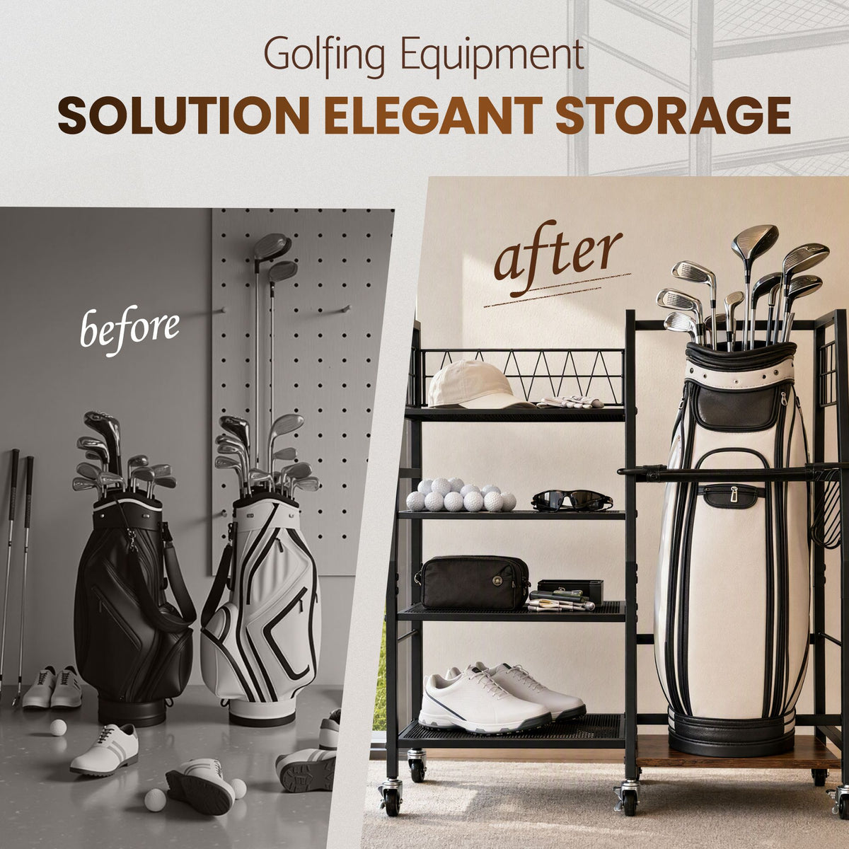 Everfit Golf Bag Storage Rack Golf Organizer Hold 1 Bags 4 Shelves Awezingly