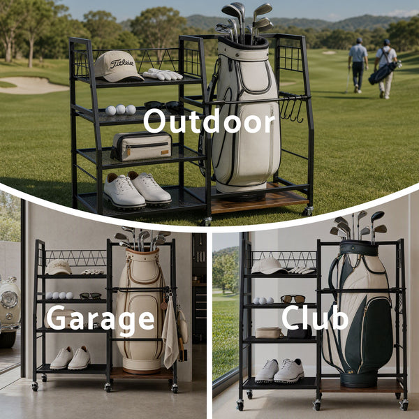 Everfit Golf Bag Storage Rack Golf Organizer Hold 1 Bags 4 Shelves Awezingly