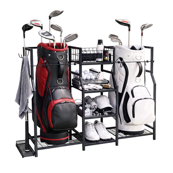 Everfit Golf Bag Storage Golfing Equipment Rack Holds 2 Bags 16 Clubs Awezingly