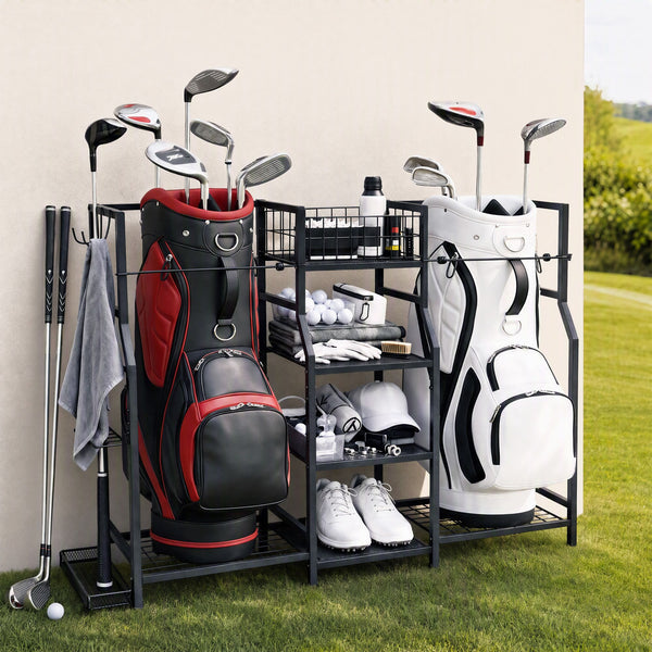 Everfit Golf Bag Storage Golfing Equipment Rack Holds 2 Bags 16 Clubs Awezingly
