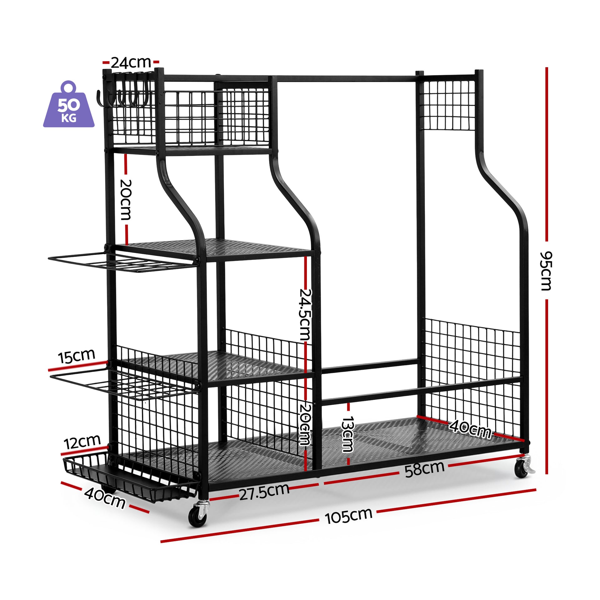 Everfit Golf Bag Storage Golf Storage Garage Organizer with Wheels Black Everfit