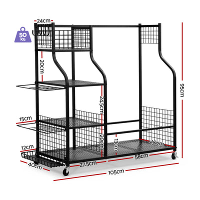 Everfit Golf Bag Storage Golf Storage Garage Organizer with Wheels Black