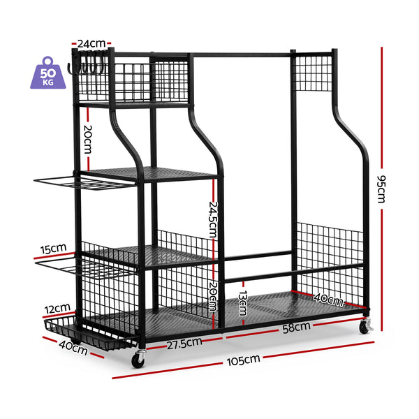Everfit Golf Bag Storage Golf Storage Garage Organizer with Wheels Black Everfit