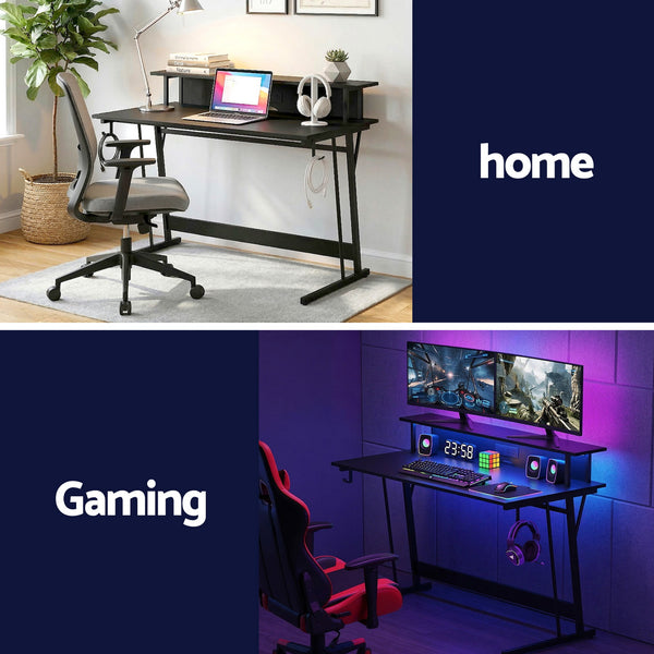 Artiss Gaming Desk with LED Lights Computer Desk Table with Monitor Shelf Power 120cm Awezingly