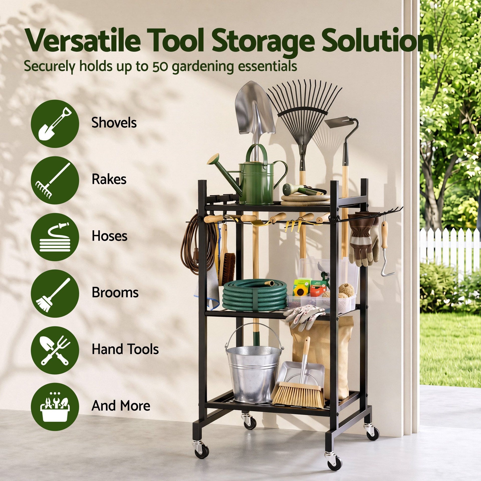 Gardeon Garden Tool Organizer with Wheels Heavy Duty Garage Yard Storage Cart Awezingly