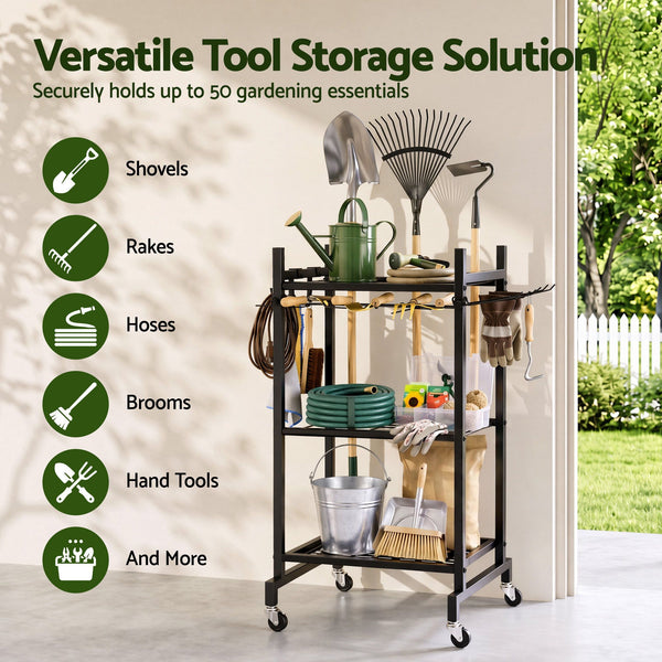 Gardeon Garden Tool Organizer with Wheels Heavy Duty Garage Yard Storage Cart Awezingly