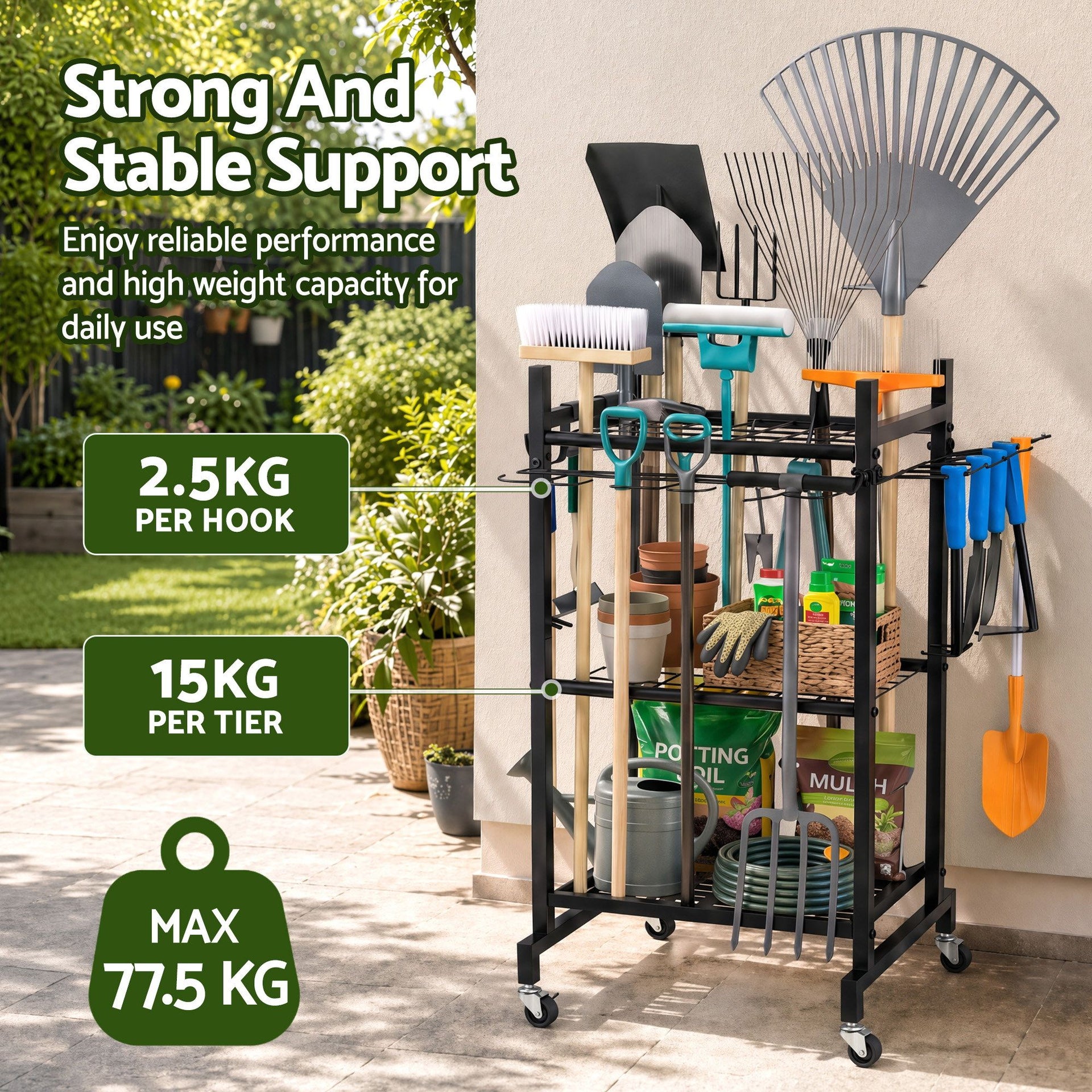 Gardeon Garden Tool Organizer with Wheels Heavy Duty Garage Yard Storage Cart Awezingly