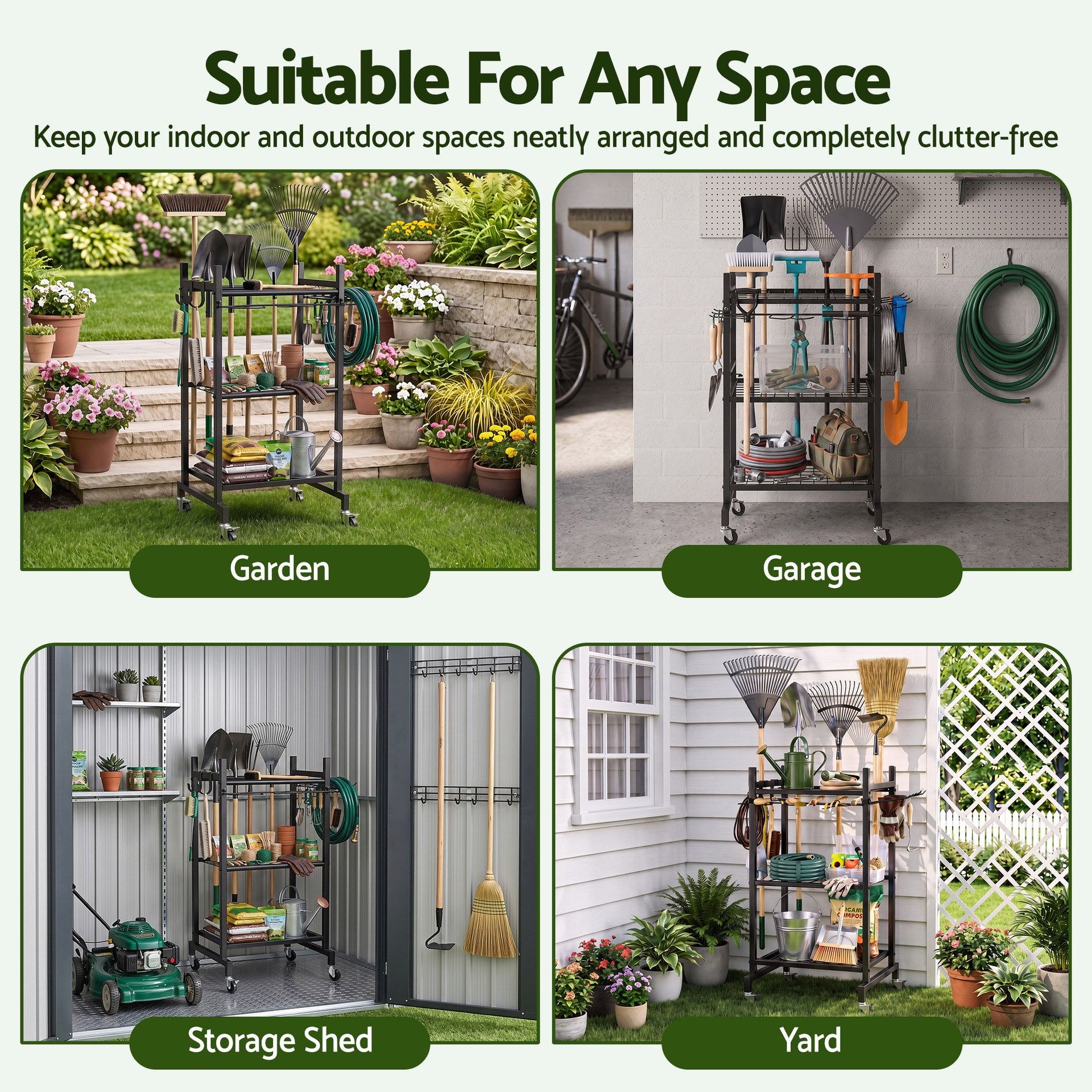 Gardeon Garden Tool Organizer with Wheels Heavy Duty Garage Yard Storage Cart Awezingly