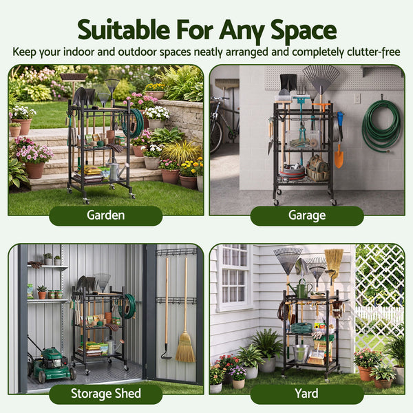 Gardeon Garden Tool Organizer with Wheels Heavy Duty Garage Yard Storage Cart Awezingly