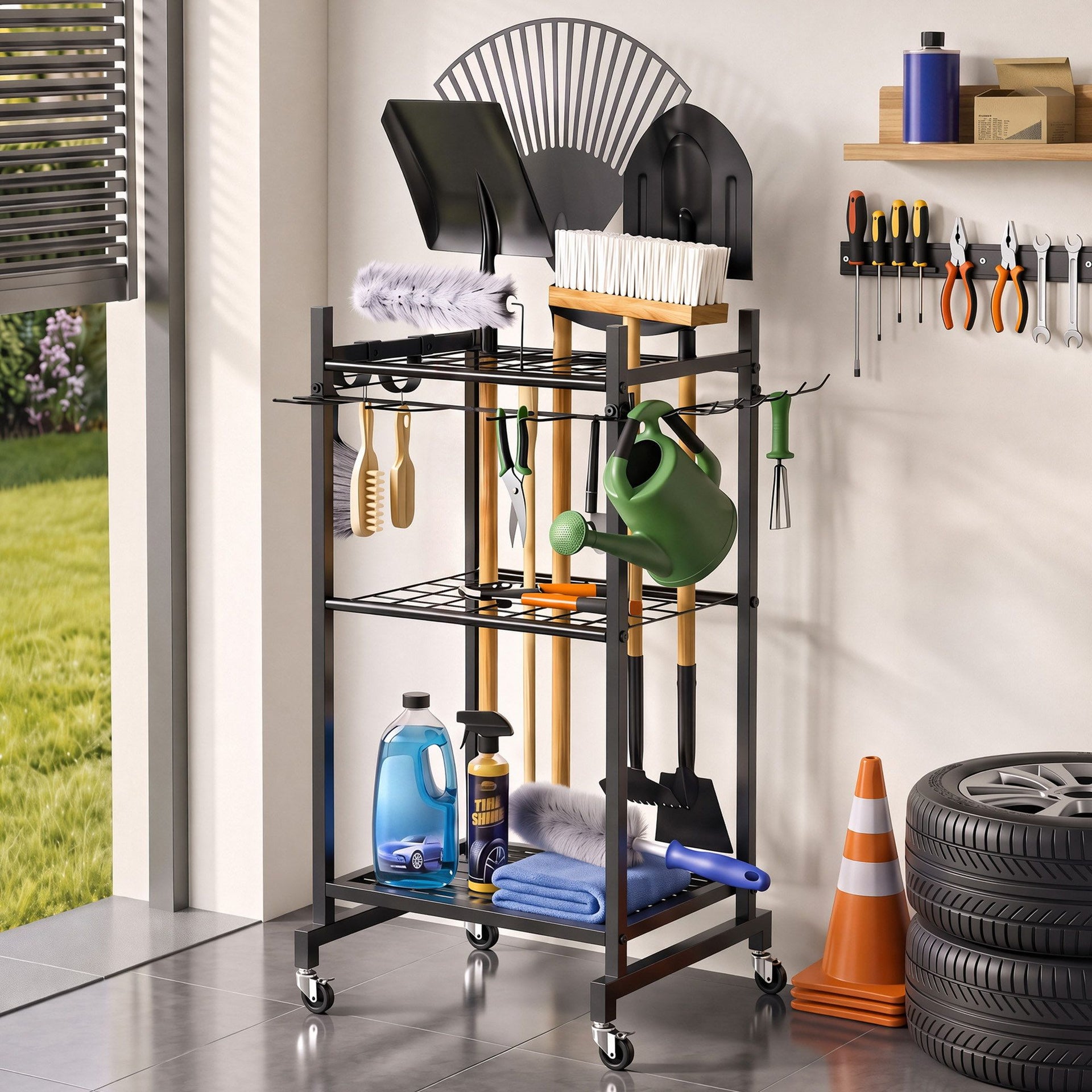 Gardeon Garden Tool Organizer with Wheels Heavy Duty Garage Yard Storage Cart Awezingly