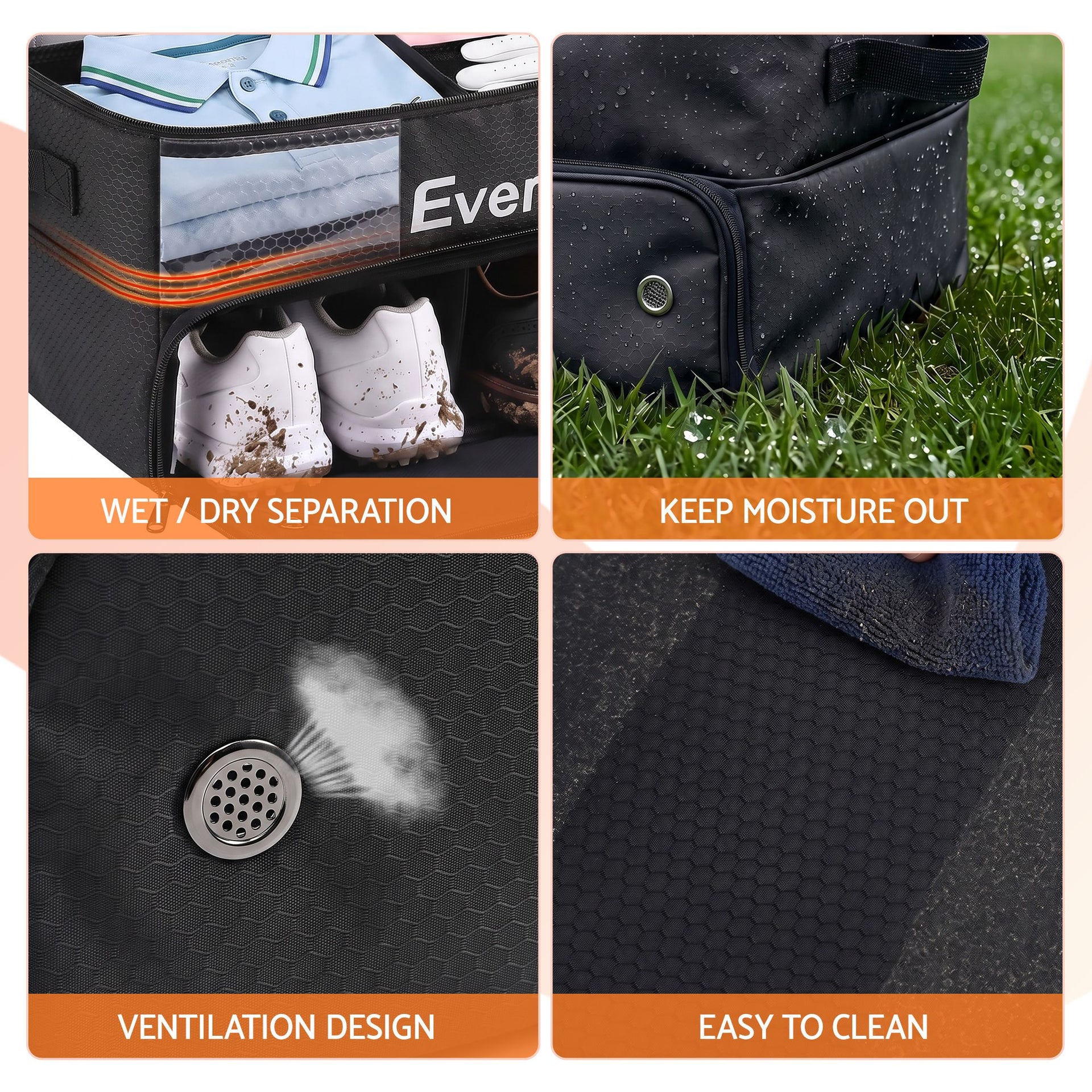 Everfit Golf Trunk Organizer for Car, 2-Tier Golf Storage Bag with Ventilated Shoe Compartment Black Awezingly