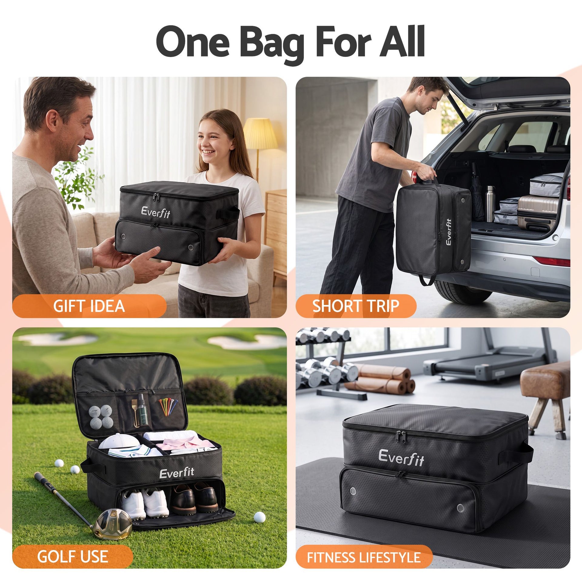Everfit Golf Trunk Organizer for Car, 2-Tier Golf Storage Bag with Ventilated Shoe Compartment Black Awezingly