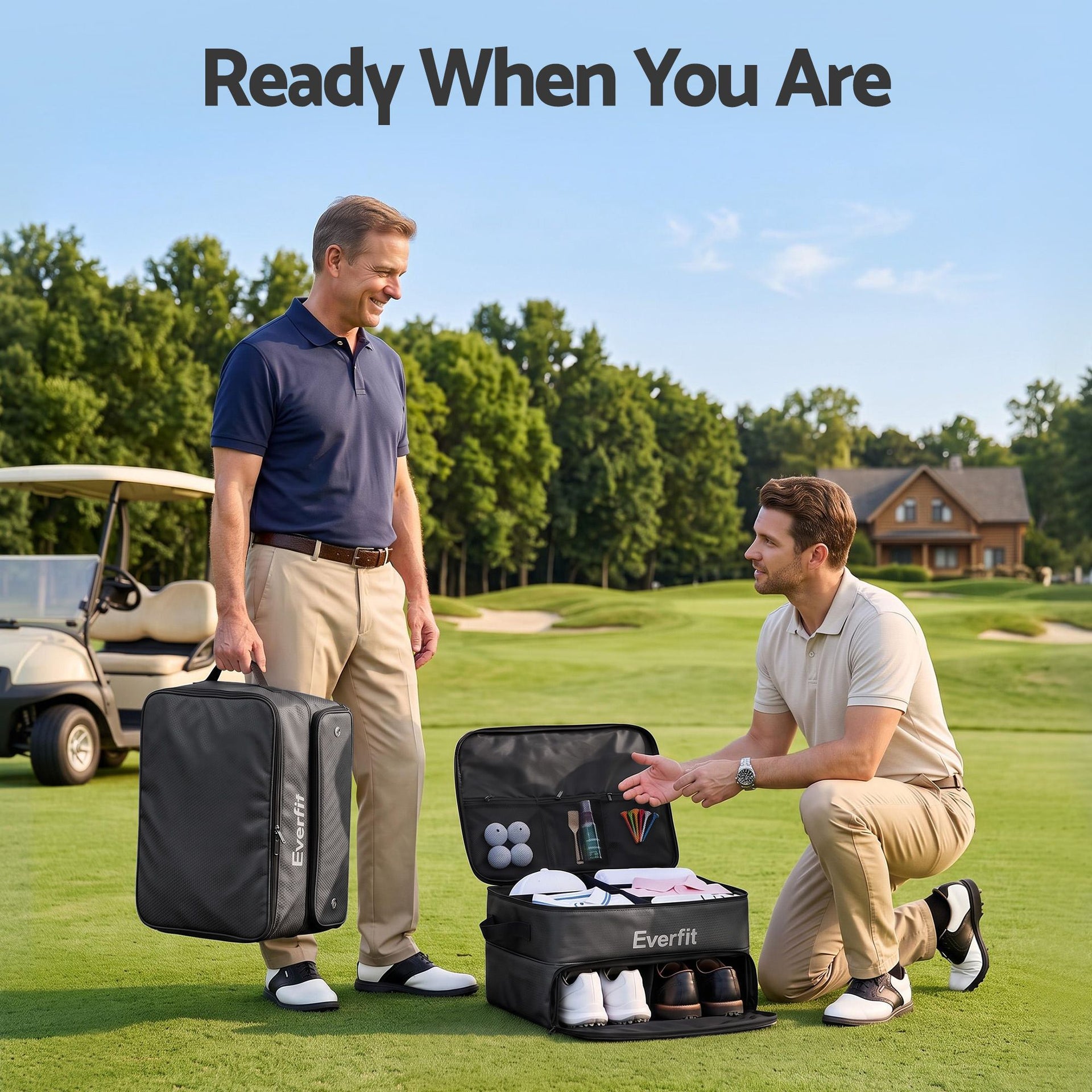 Everfit Golf Trunk Organizer for Car, 2-Tier Golf Storage Bag with Ventilated Shoe Compartment Black Awezingly