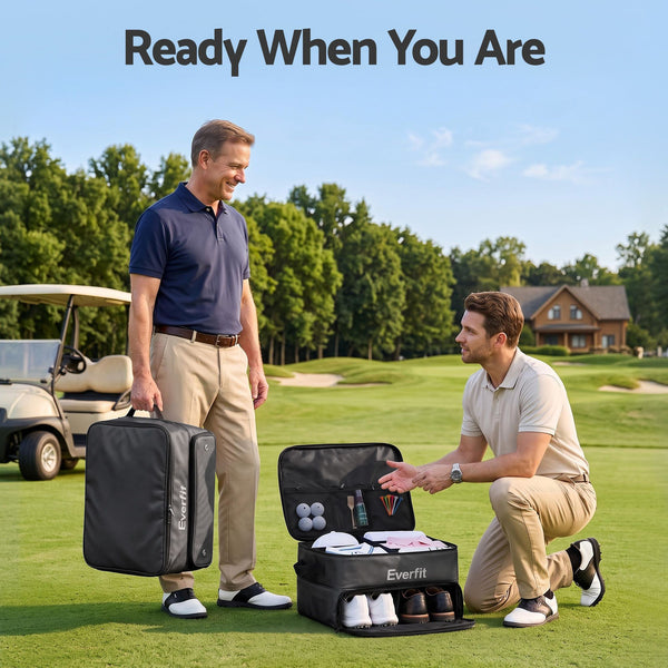 Everfit Golf Trunk Organizer for Car, 2-Tier Golf Storage Bag with Ventilated Shoe Compartment Black Awezingly