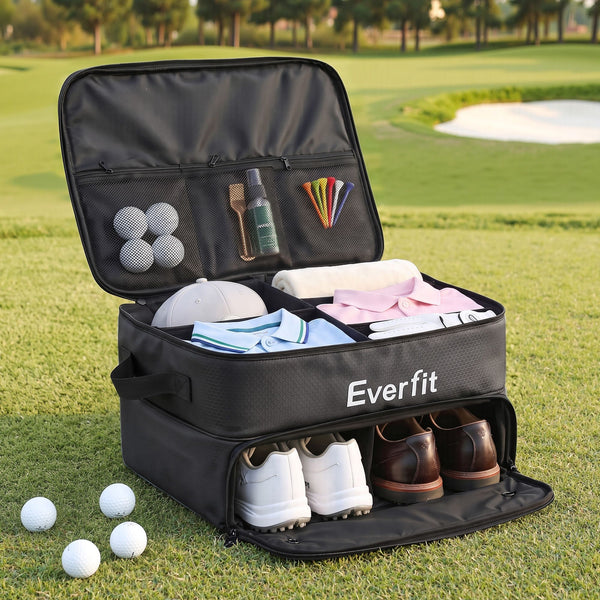 Everfit Golf Trunk Organizer for Car, 2-Tier Golf Storage Bag with Ventilated Shoe Compartment Black Awezingly