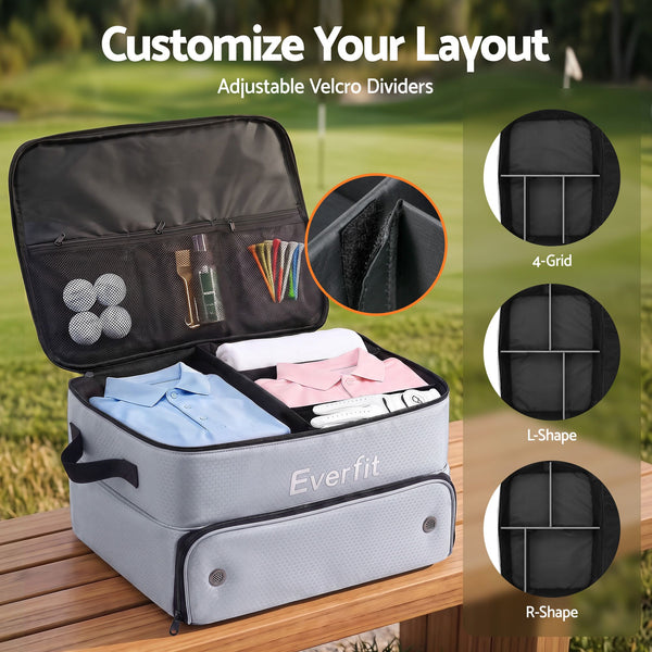 Everfit Golf Trunk Organizer for Car, 2-Tier Golf Storage Bag with Ventilated Shoe Compartment Grey Awezingly