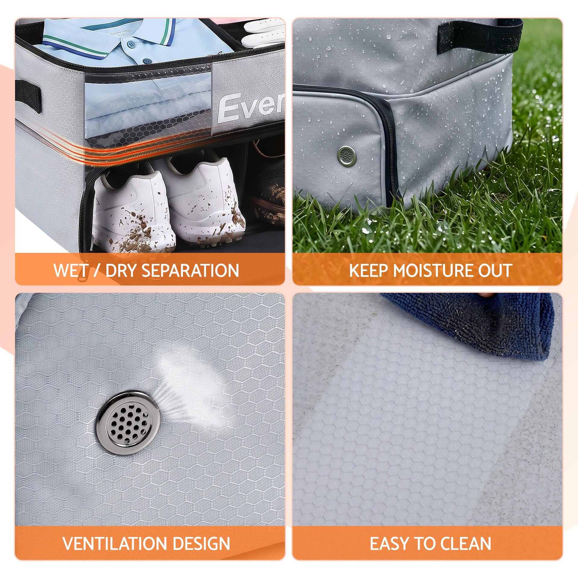 Everfit Golf Trunk Organizer for Car, 2-Tier Golf Storage Bag with Ventilated Shoe Compartment Grey Awezingly