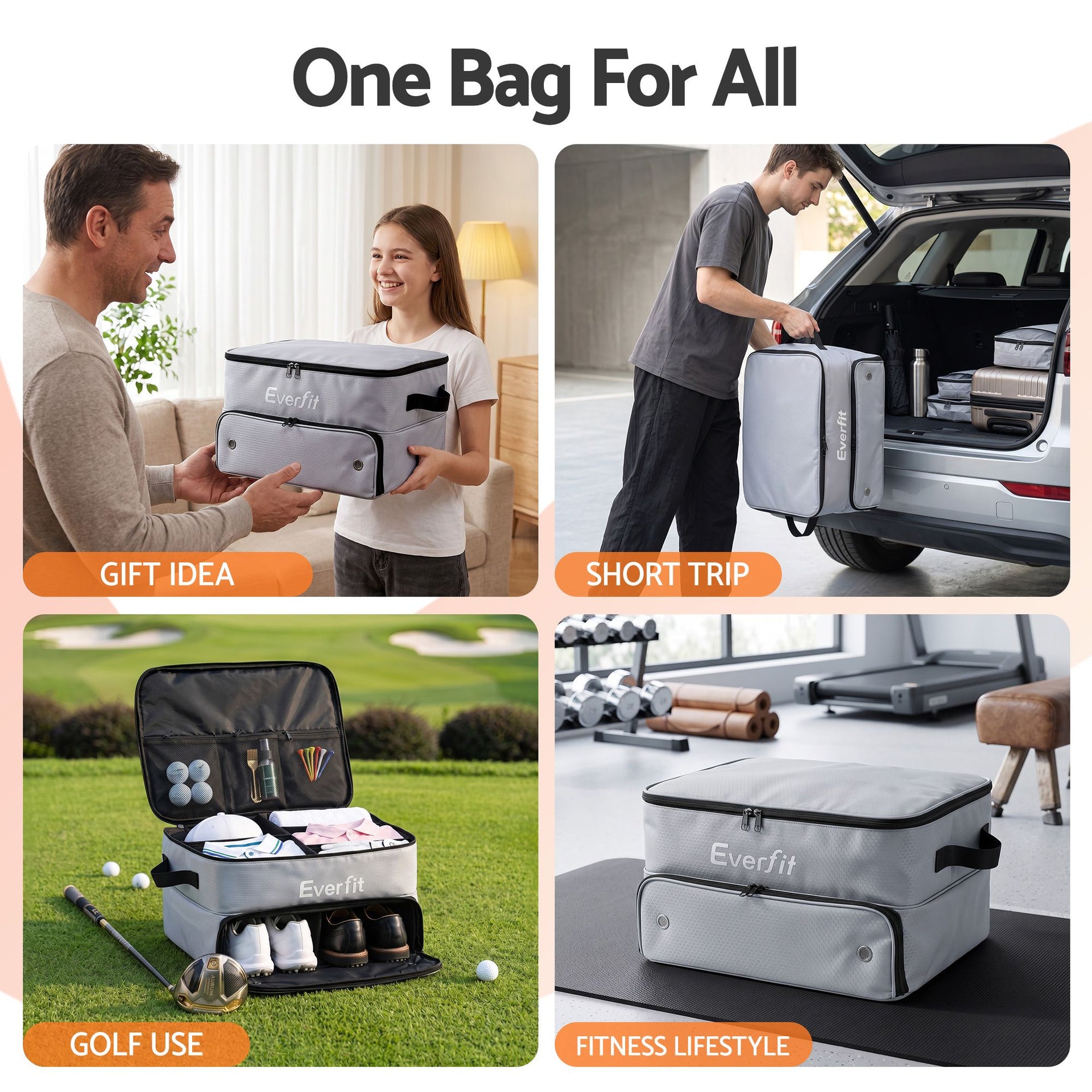 Everfit Golf Trunk Organizer for Car, 2-Tier Golf Storage Bag with Ventilated Shoe Compartment Grey Awezingly