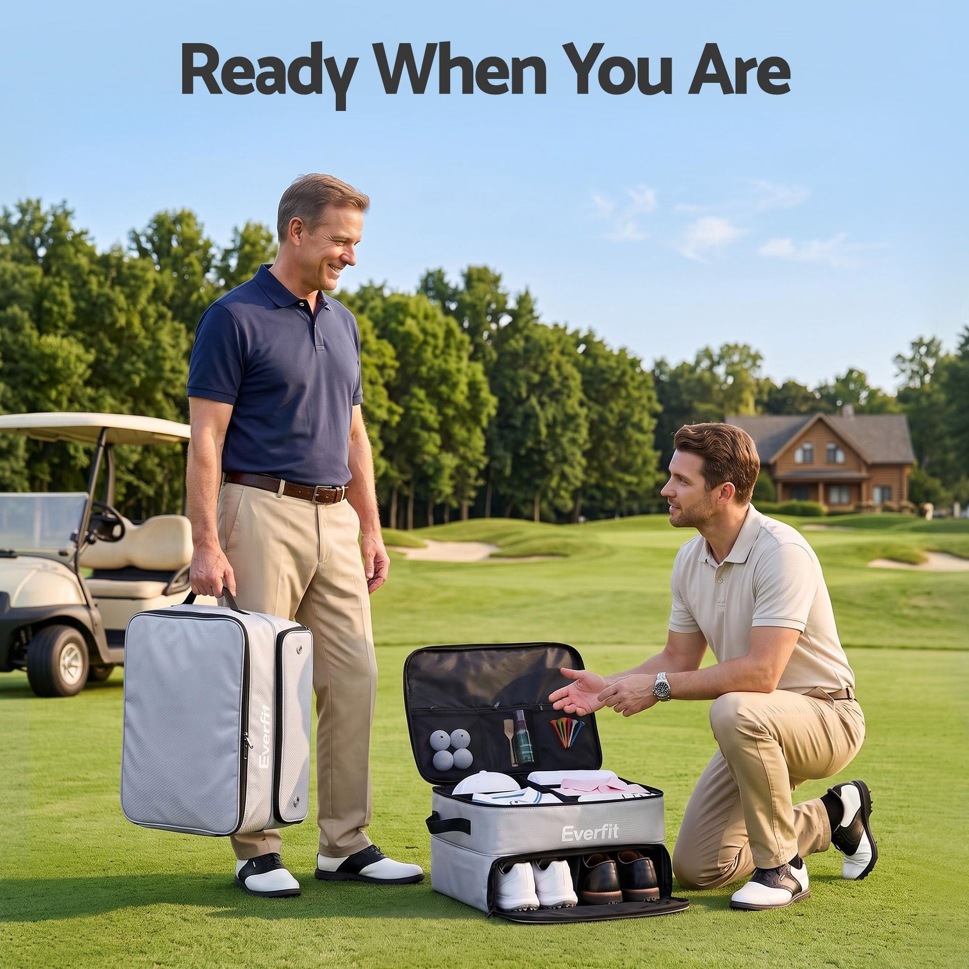 Everfit Golf Trunk Organizer for Car, 2-Tier Golf Storage Bag with Ventilated Shoe Compartment Grey Awezingly