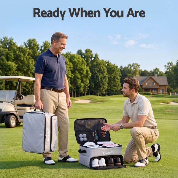Everfit Golf Trunk Organizer for Car, 2-Tier Golf Storage Bag with Ventilated Shoe Compartment Grey Awezingly