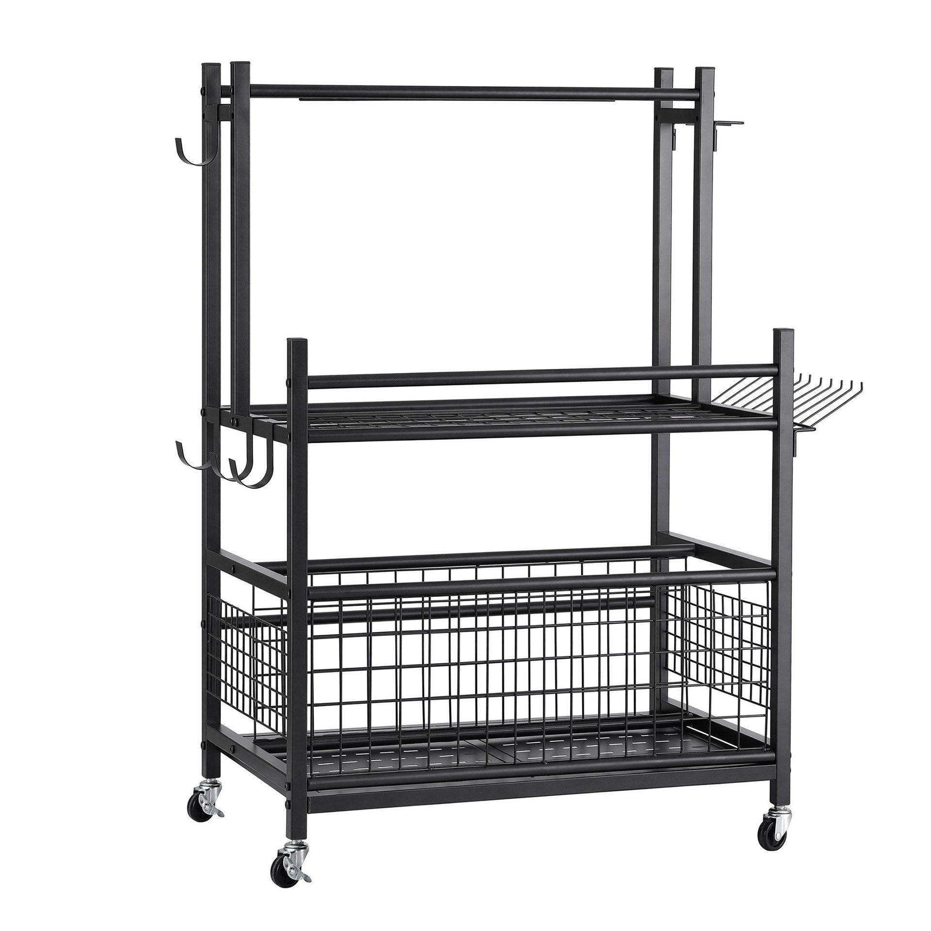 Gardeon Garden Tool Organizer Rack 16 Slots Rolling Garage Storage with Hooks Awezingly