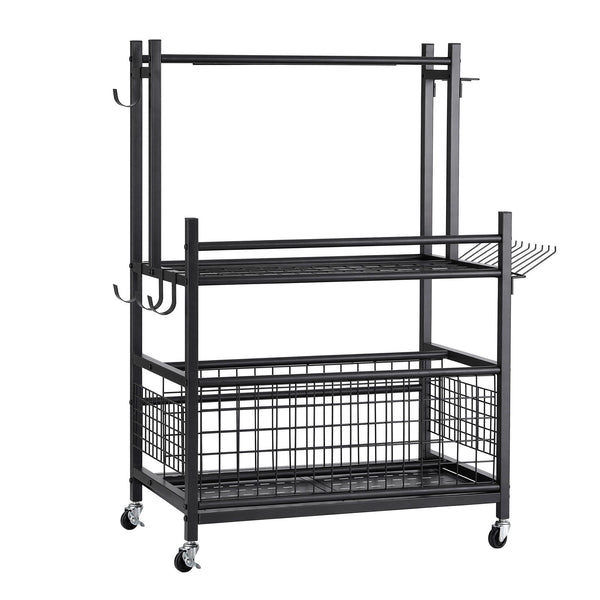Gardeon Garden Tool Organizer Rack 16 Slots Rolling Garage Storage with Hooks Awezingly