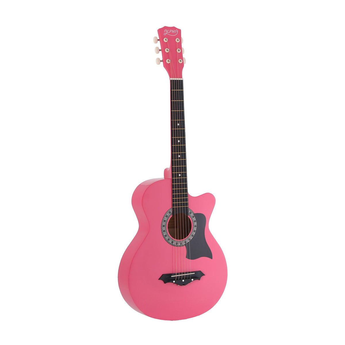 Alpha 38 Inch Acoustic Guitar Folk Cutaway Steel String Pink With Carry Bag Awezingly
