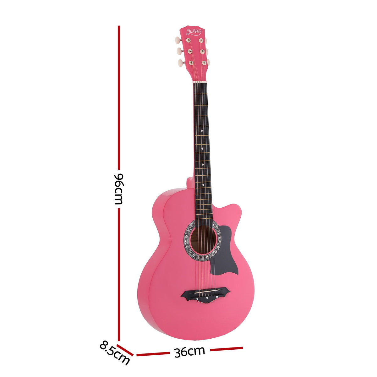 Alpha 38 Inch Acoustic Guitar Folk Cutaway Steel String Pink With Carry Bag Awezingly