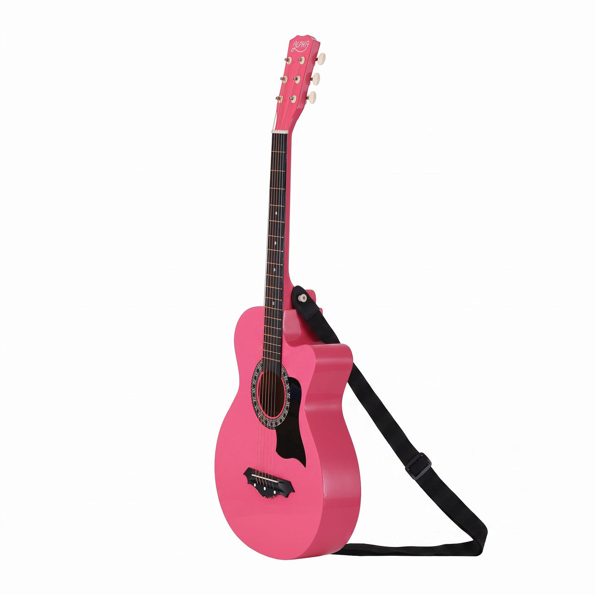 Alpha 38 Inch Acoustic Guitar Folk Cutaway Steel String Pink With Carry Bag Awezingly