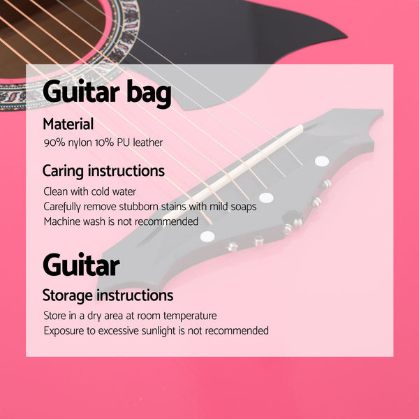 Alpha 38 Inch Acoustic Guitar Folk Cutaway Steel String Pink With Carry Bag Awezingly