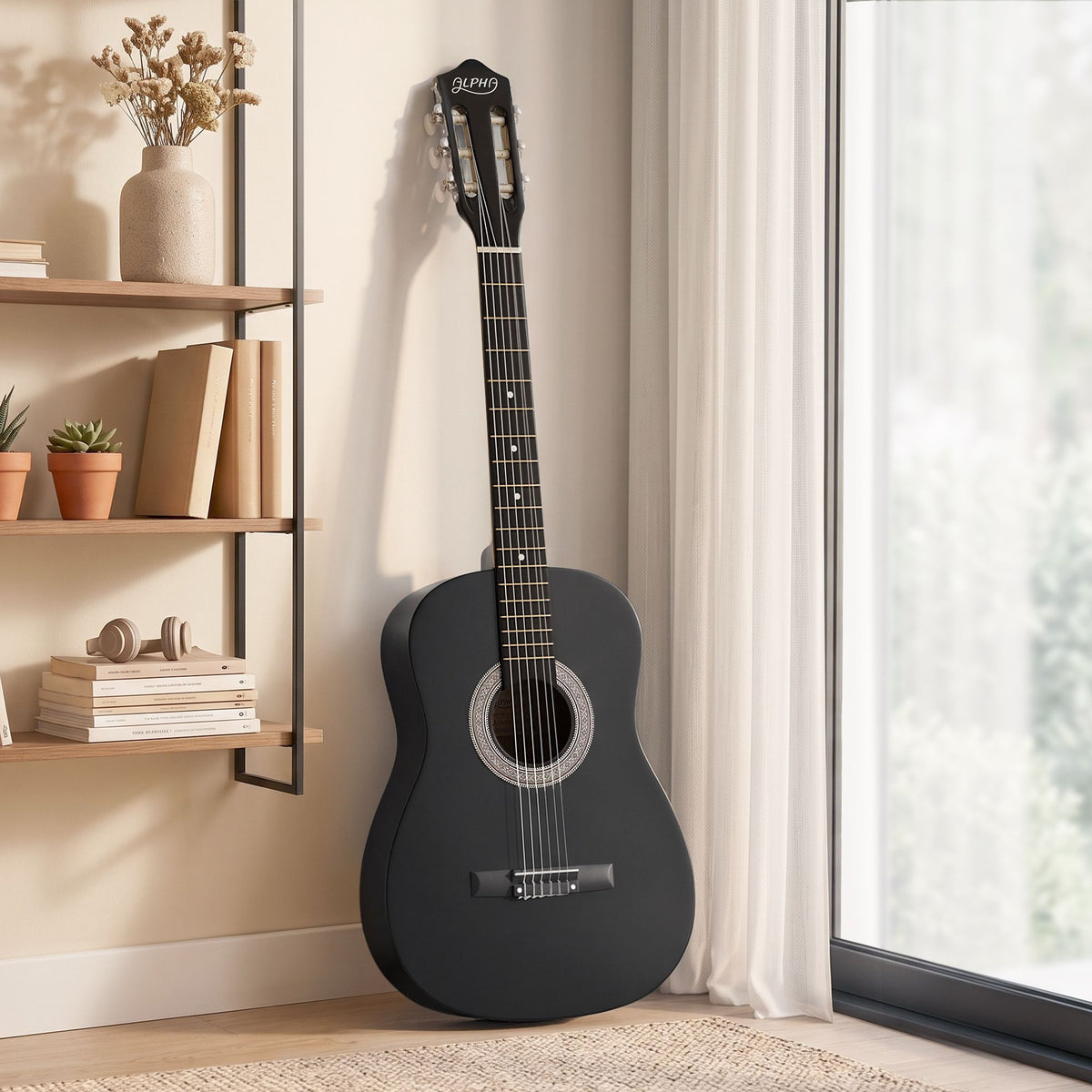 Alpha 38 Inch Acoustic Guitar Full Size Classical Cutaway Nylon String Black Awezingly