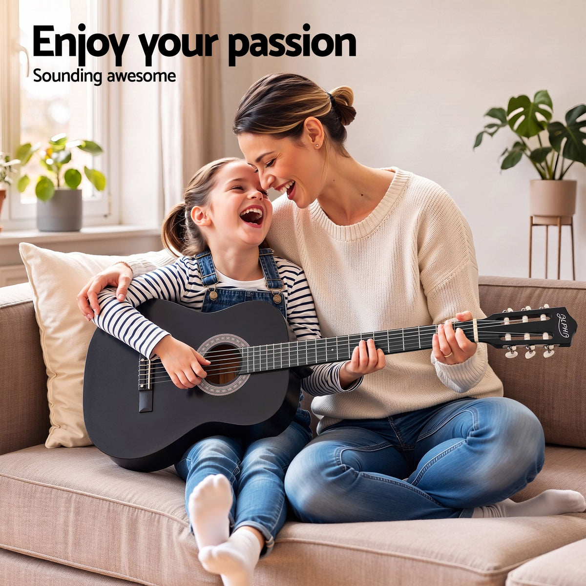 Alpha 38 Inch Acoustic Guitar Full Size Classical Cutaway Nylon String Black Awezingly