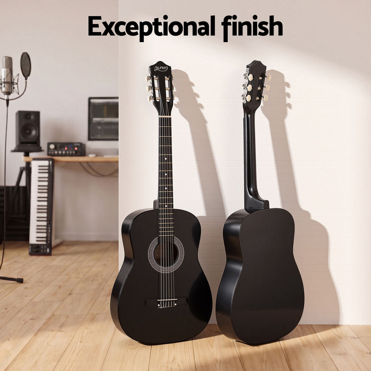 Alpha 38 Inch Acoustic Guitar Full Size Classical Cutaway Nylon String Black Awezingly