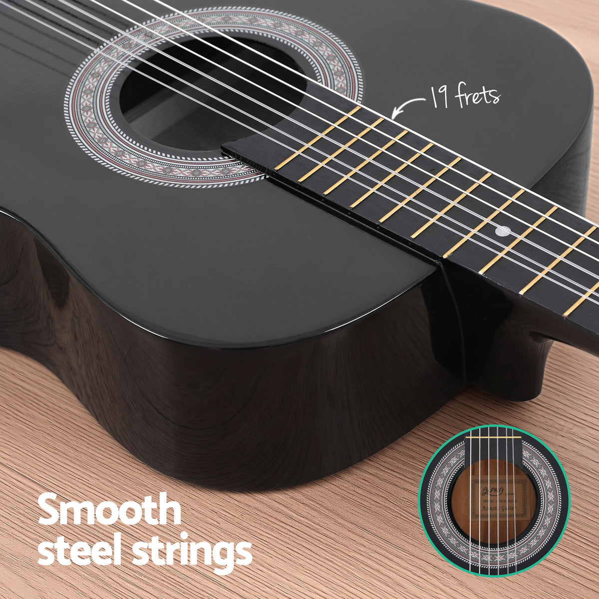 Alpha 38 Inch Acoustic Guitar Full Size Classical Cutaway Nylon String Black Awezingly