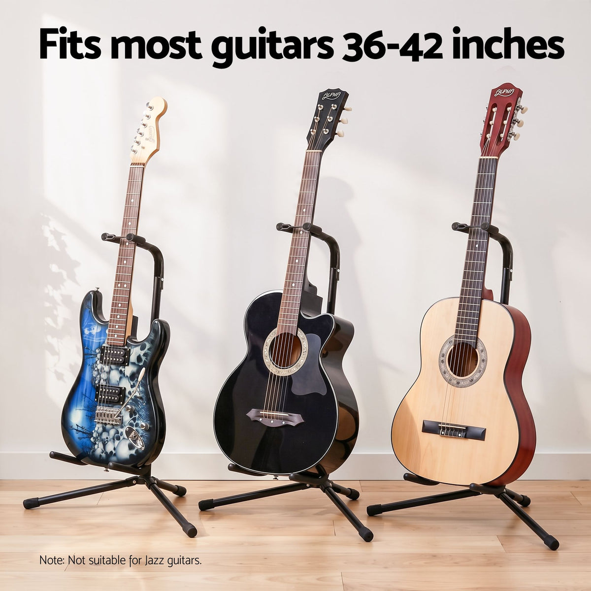 Alpha Iron Adjustable Guitar Stand Folding Instrument Holder Acoustic Bass Rack Black Awezingly