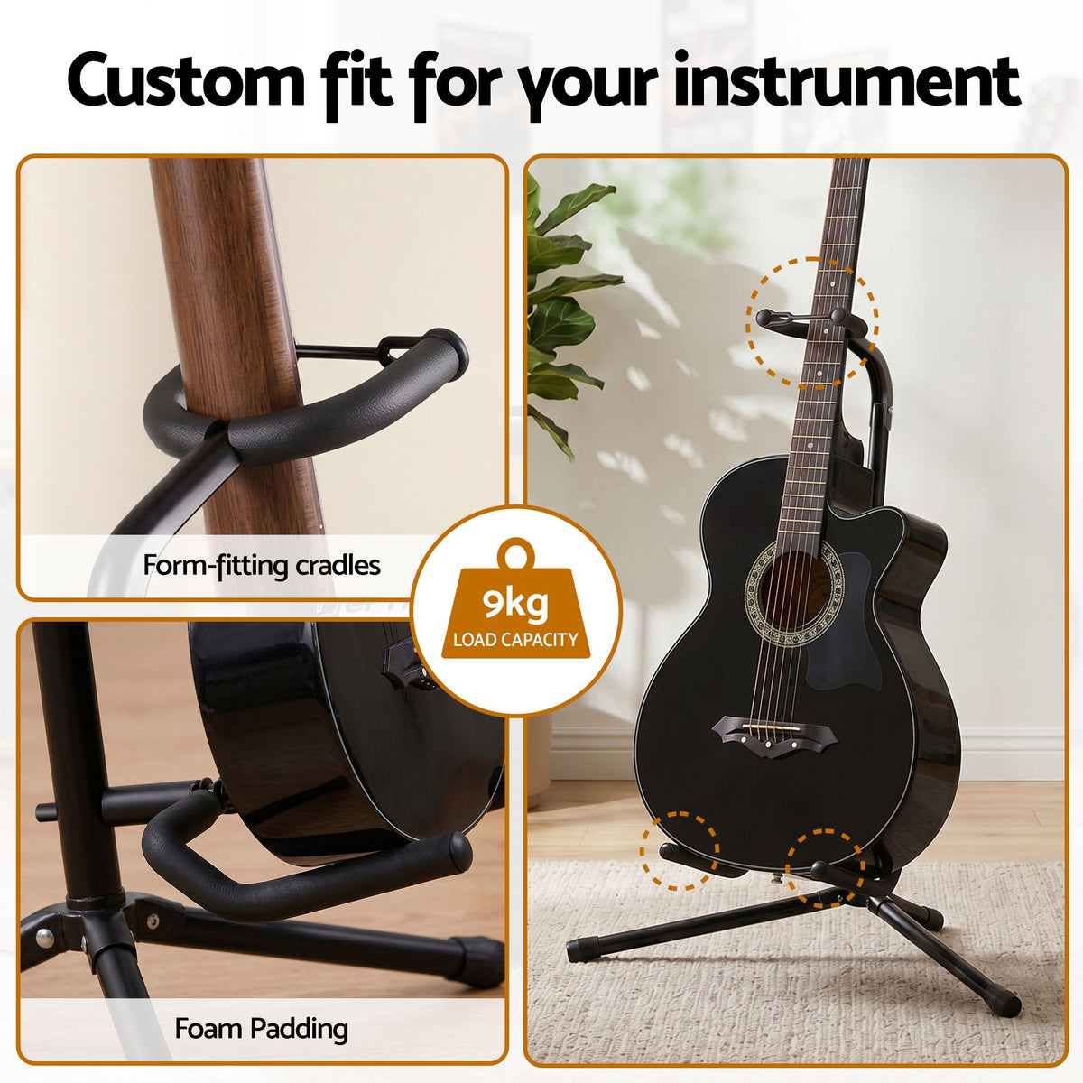Alpha Iron Adjustable Guitar Stand Folding Instrument Holder Acoustic Bass Rack Black Awezingly