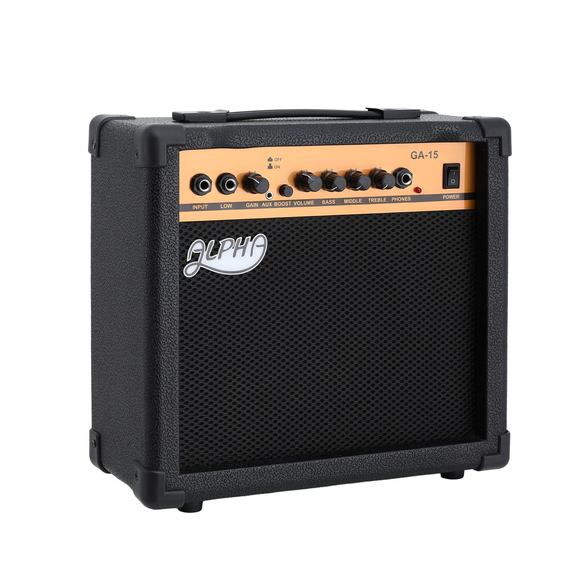 Alpha 20W Guitar Amplifier Portable Practice Amp Overdrive 3-Band EQ Black Awezingly