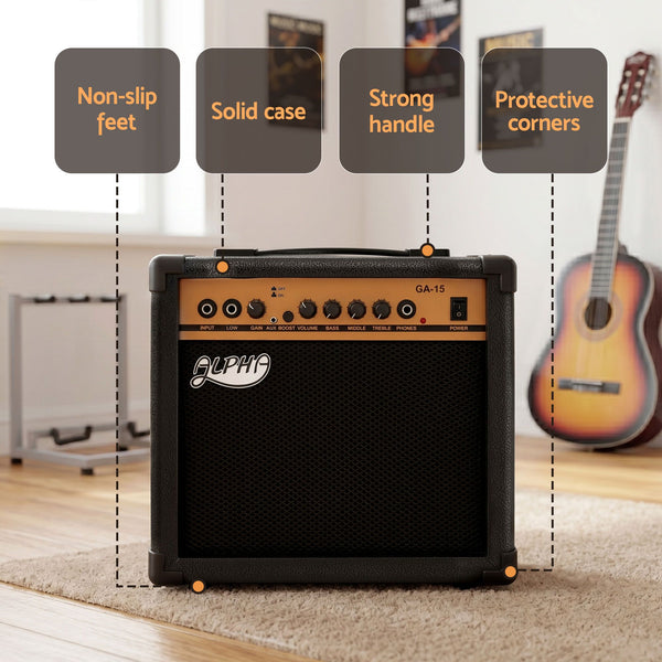 Alpha 20W Guitar Amplifier Portable Practice Amp Overdrive 3-Band EQ Black Awezingly