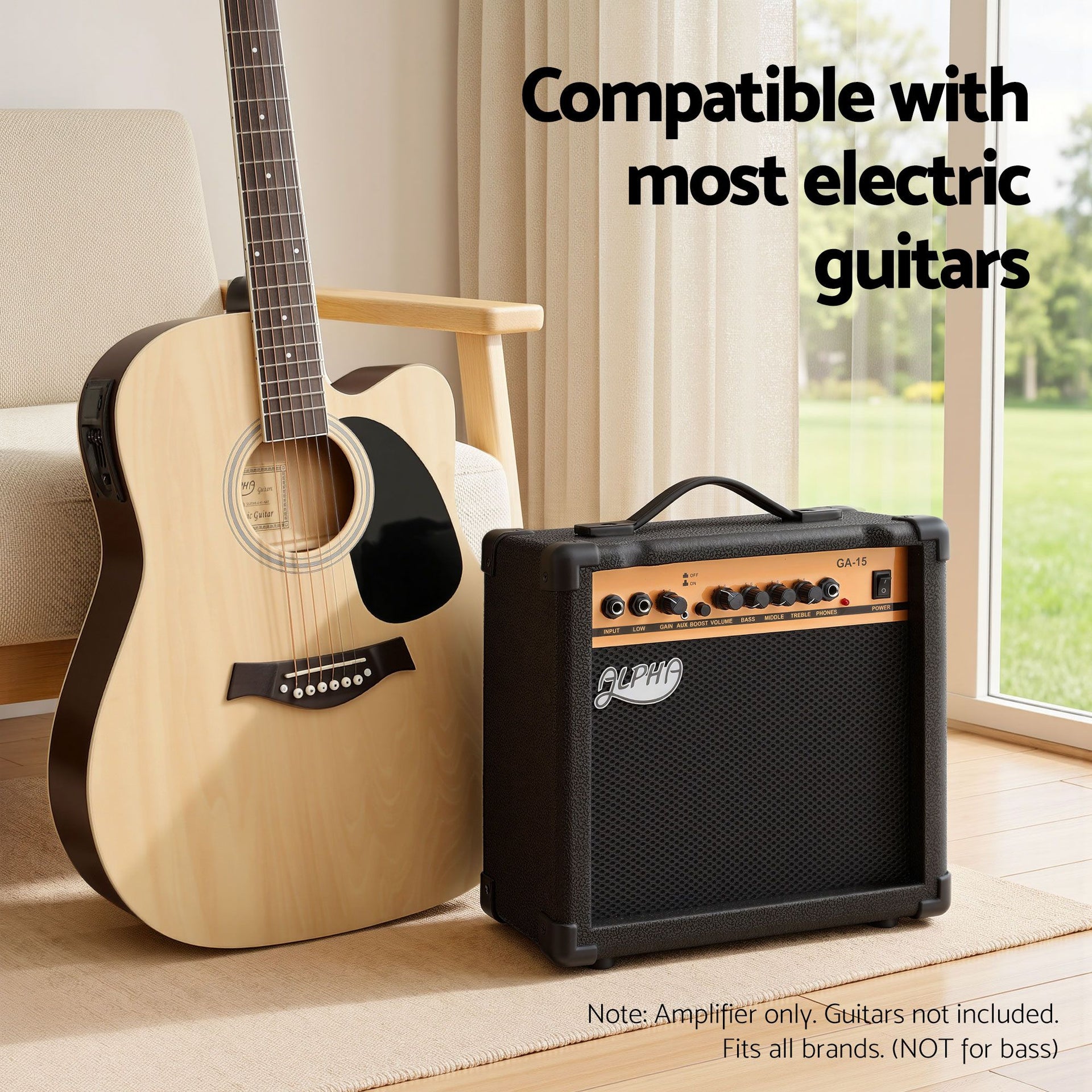 Alpha 20W Guitar Amplifier Portable Practice Amp Overdrive 3-Band EQ Black Awezingly